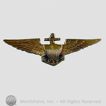 WWI Metal Insignia : 1920's - 30's Sterling Navy Aviator Wings.