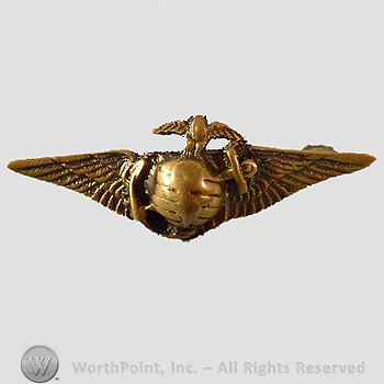 WWI Metal Insignia : 1930's USMC Sterling Aviator Sweetheart Wings.