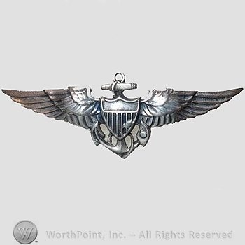 WWI Metal Insignia : 1920's-30's Sterling Navy Observer Wing .