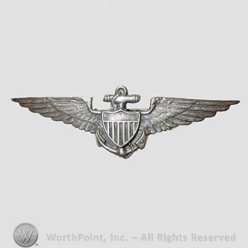 WWI Metal Insignia : 1920's - 30's Sterling Navy Observer Wing.