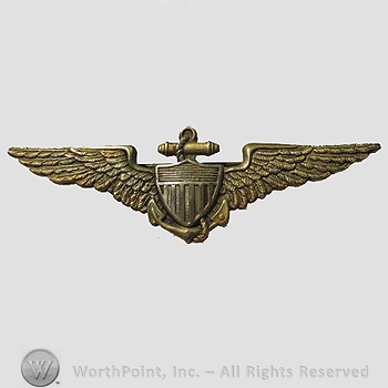 WWI Metal Insignia : 1920's Sterling Navy Pilot Wing.