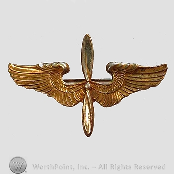WWI Metal Insignia : 1920's Air Corps Officer Collar Insignia / Chicago Ster.