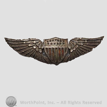 WWI Metal Insignia :  Period 2" Pilot Wing.