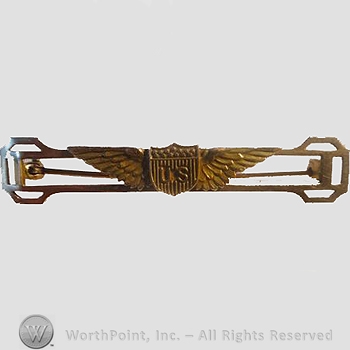WWI Metal Insignia : 10K US Army Pilot Wing Brooch.