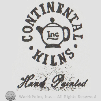 round logo with a tea pot with INC written on it and CONTINENTAL KLINS HAND PAINTED