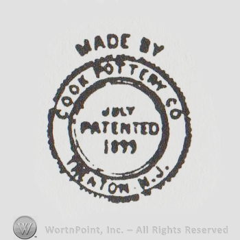 round logo with "made by cook pottery co patented 1899 trenton nj"
