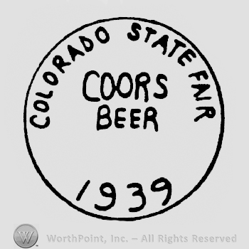 Colorado State Fair written arched above Coors written above Beer written above 1939, all inside a circle shape frame