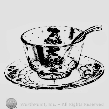 Glass pattern: Willow; cup and plate.