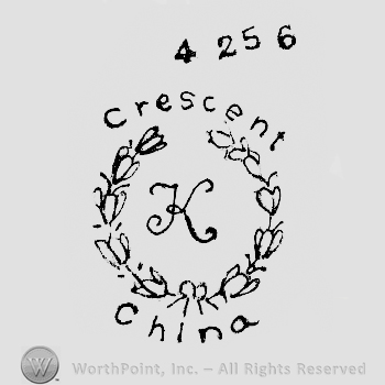 4 25 6 above Crescent written above a wreath with a K letter in the middle, China written under it