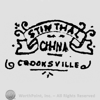 Stinthal written arched on a ribbon above China written above Crooksville