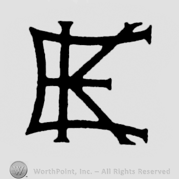 Uppercase letters KE, entwined. 