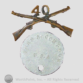 WWI Dog Tag : Dog Tag with Owner's Collar Insignia.