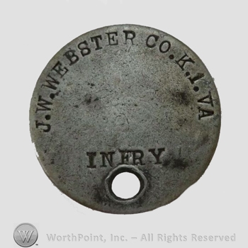 WWI Dog Tag : .W. Webster Co. K. 1st Va Infry.