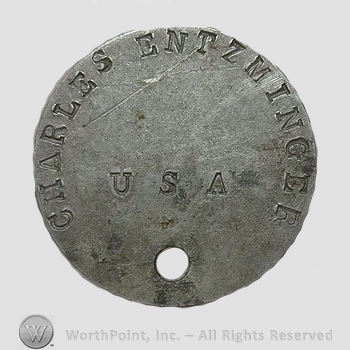 WWI Dog Tag : Charles Entzminger U.S.A..