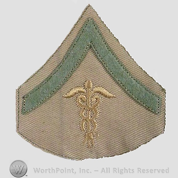 WWI Chevrons : Medical Corps Private First Class Khaki Chevron.