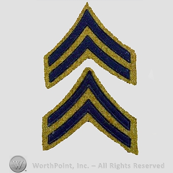 WWI Chevrons : Pre-WWI Blue Wool Corporal Chevron Pair.