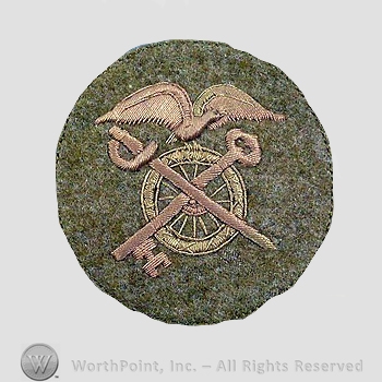 WWI Chevrons : Heavily Embroidered QMC PFC Wool Chevron.