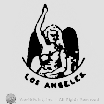 A woman angel with her arm raised, Los Angeles written below with uppercase letters. 