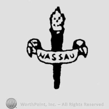 An olympic flame and a ribbon over with NASSAU written on.