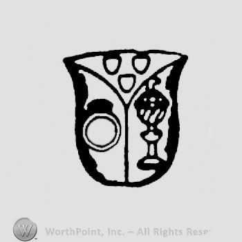 A shield with a ring and two others signs on it.
