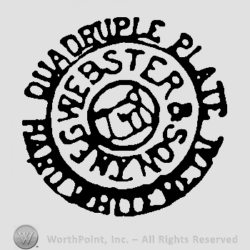 A double circle enclosing the words EG Webster & Sons written in uppercase letters, the text Quadruple PLate Hard White Metal written outside the circle in uppercase letters.