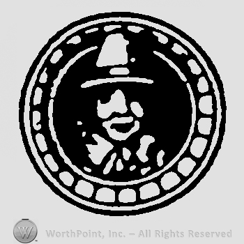 A black double circle with a man's head with a hat.