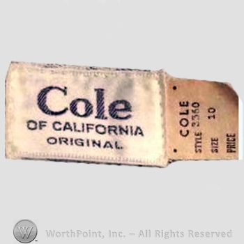 Clothing label : Cole of California.