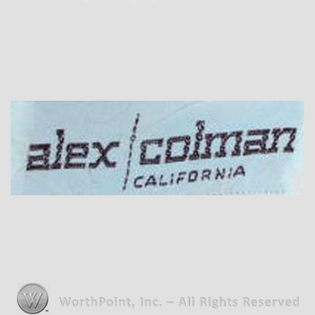 Clothing label : Alex Colman.