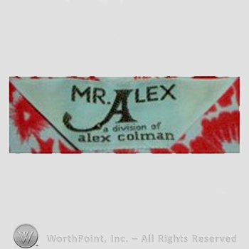 Clothing label : Alex Colman.