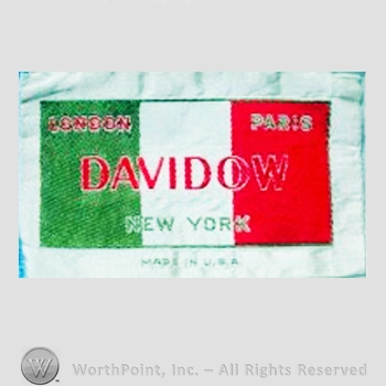 Clothing label : The William H. Davidow and Sons.