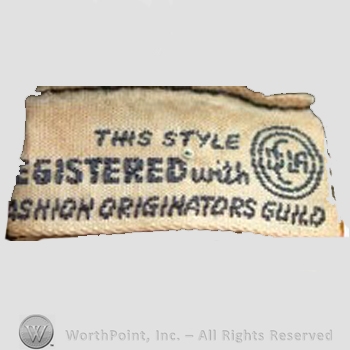 Clothing label : Fashion Originators Guild of America.