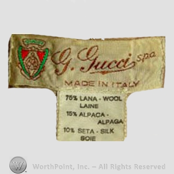 Clothing label : Guccio Gucci.
