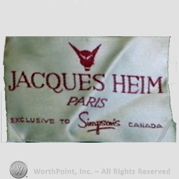 Clothing label : Jacques Heim.