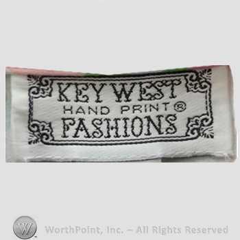 Clothing label : Key West Hand Print Fabrics.