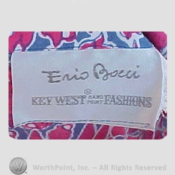 Clothing label : Key West Hand Print Fabrics.