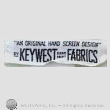Clothing label : Key West Hand Print Fabrics.