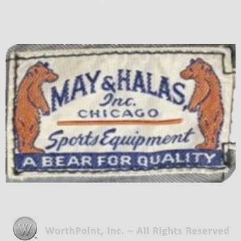 Clothing label : Novelty Label. May & Halas Inc. Chicago Sports Equipment A Bear For Quality.