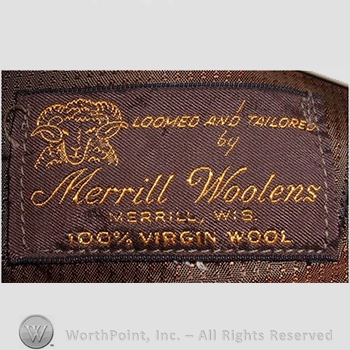 Clothing label : Novelty Label. Merrill Woolens.