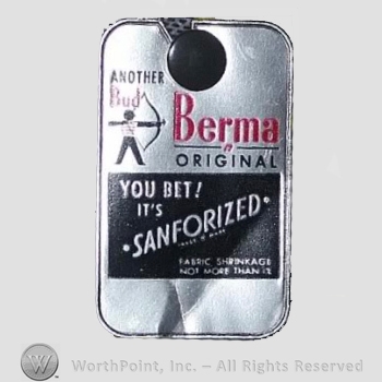 Clothing label : Novelty Label. Another Bud Berma Original "You bet it's Sanforized".