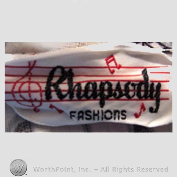Clothing label : Novelty Label. Rhapsody Fashions.
