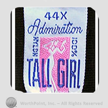 Clothing label : Novelty Label. 44x Admiration Tall Girl.
