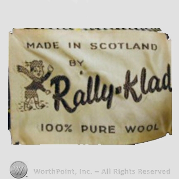 Clothing label : Novelty Label. Made in Scotland by Rally-Klad.