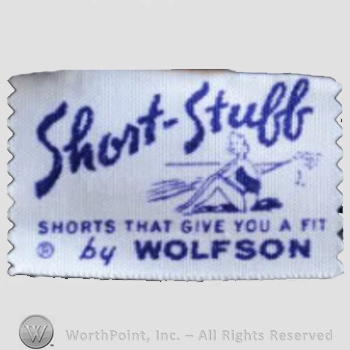 Clothing label : Novelty Label. Short-Stuff "Short that give you a Fit by Wolfson.