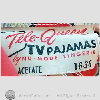 Clothing label : Novelty Label. Tele-Queen TV Pajamas by Nu-Mode Lingerie.