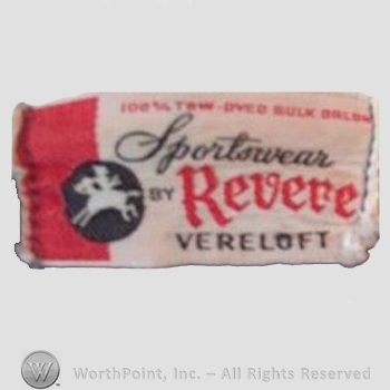 Clothing label : Novelty Label. Sportswear by Revere Vereloft.
