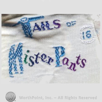 Clothing label : Novelty Label. Tails of Mister Pants.