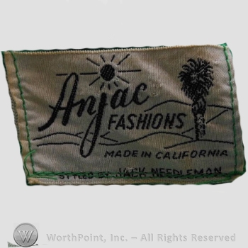 Clothing label : Novelty Label. Anjac Fashions Made in California.
