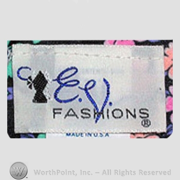 Clothing label : Novelty Label. E.V. Fashions.
