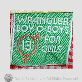 Clothing label : Novelty Label. Wrangler Boy o Boys For Girls.