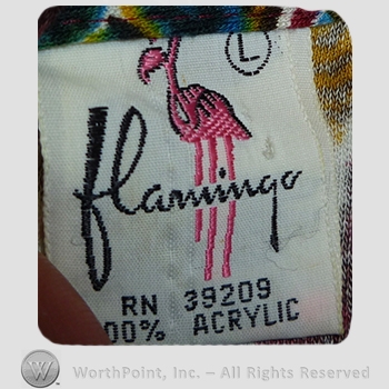 Clothing label : Novelty Label. Flamingo.
